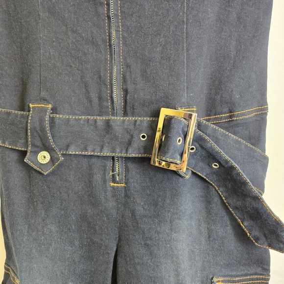 Vtg 90s/y2k Revolt Jeans Co Denim Belted Zip Up Jumpsuit, Women's Size Medium - Picture 4 of 10